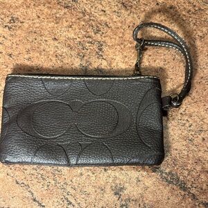Coach Dark Brown Embossed Signature Leather Wristlet